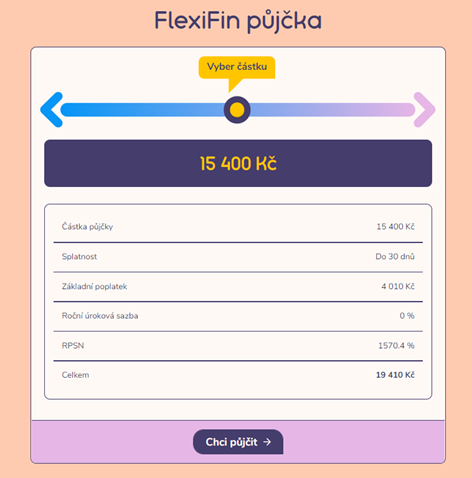 Žádost o půjčku FlexiFin – krok 1. Zdroj: flexifin.cz